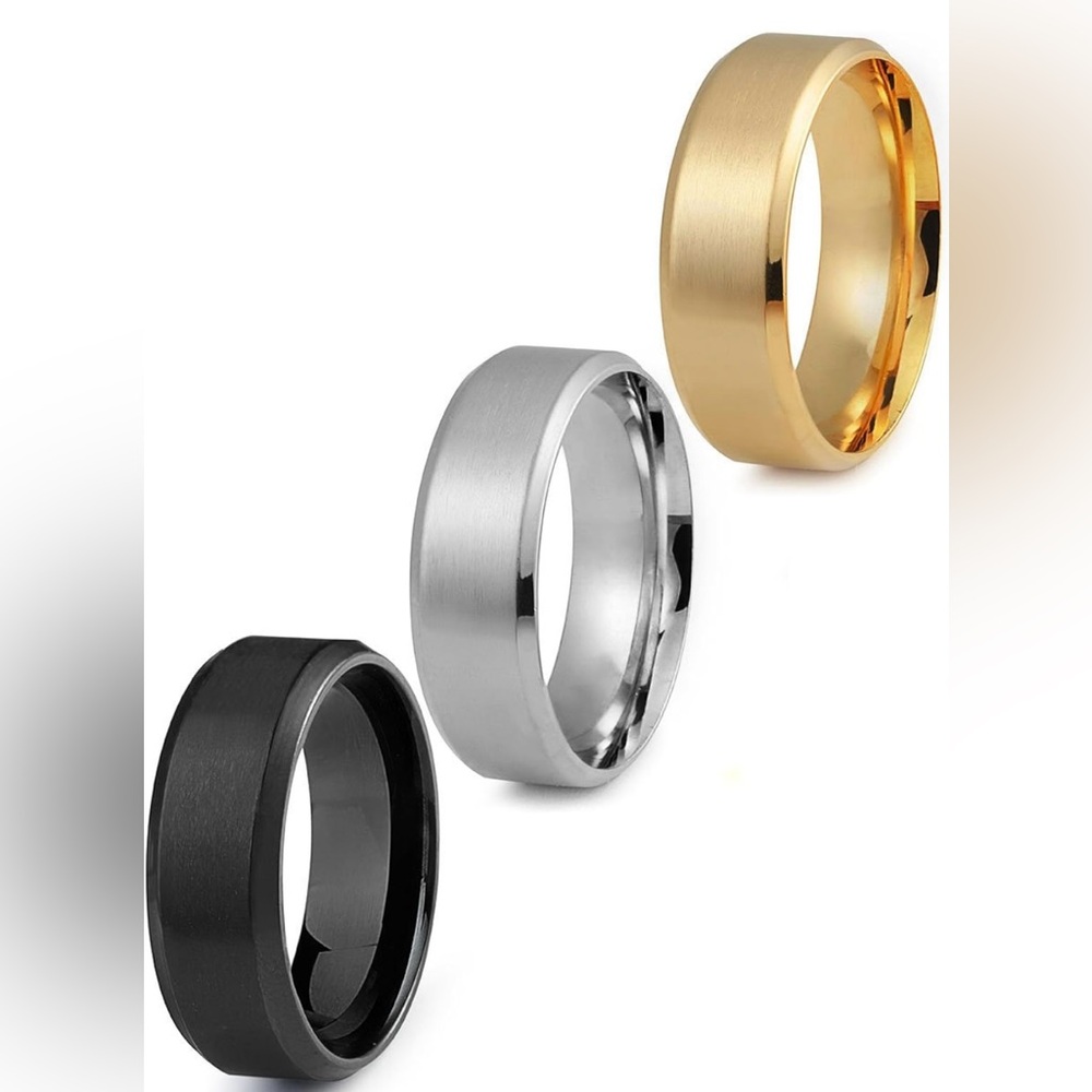 Men’s Stainless Steel Wedding Bands 8MM, 3Pcs Set - Picture 9 of 9